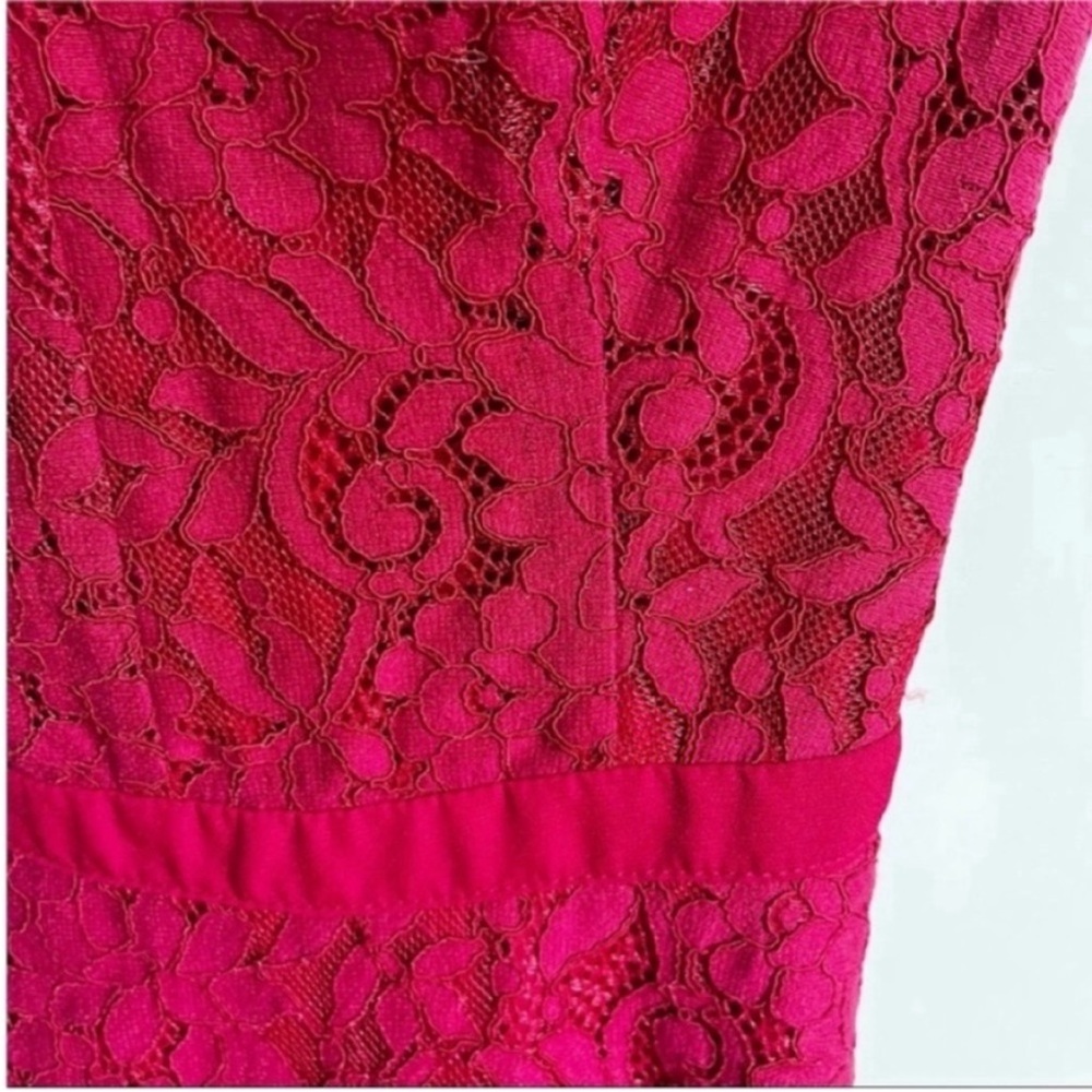 Lulu's Twirling Around skater dress wine red lace floral mini high neck - Picture 4 of 10